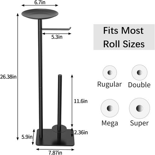 Feilern Toilet Paper Holder Stand - Floor Standing Dispenser with Top Shelf Storage - Black