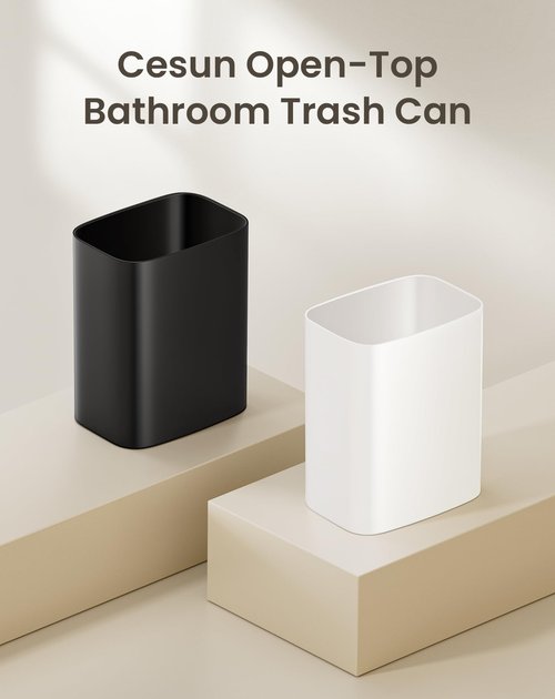 Cesun Small Bathroom Trash Can, 3.4 Gallon Metal Garbage Can, Slim Stainless Steel Waste Basket for Dorm, Bedroom, Office, Toilet, Near Desk, Under Sink (Black)