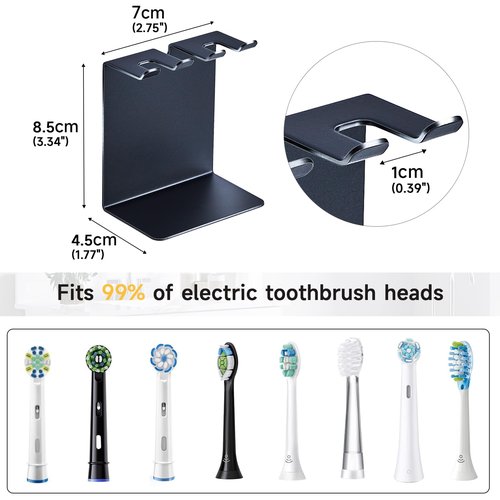Electric Toothbrush Head Holder, Oukimly Toothbrush Holder Wall Mounted or Desktop, Metal Tooth Brush Holder, Shower Brush Head Holder, Electric Toothbrush Holder for Bathroom (Black, Small)