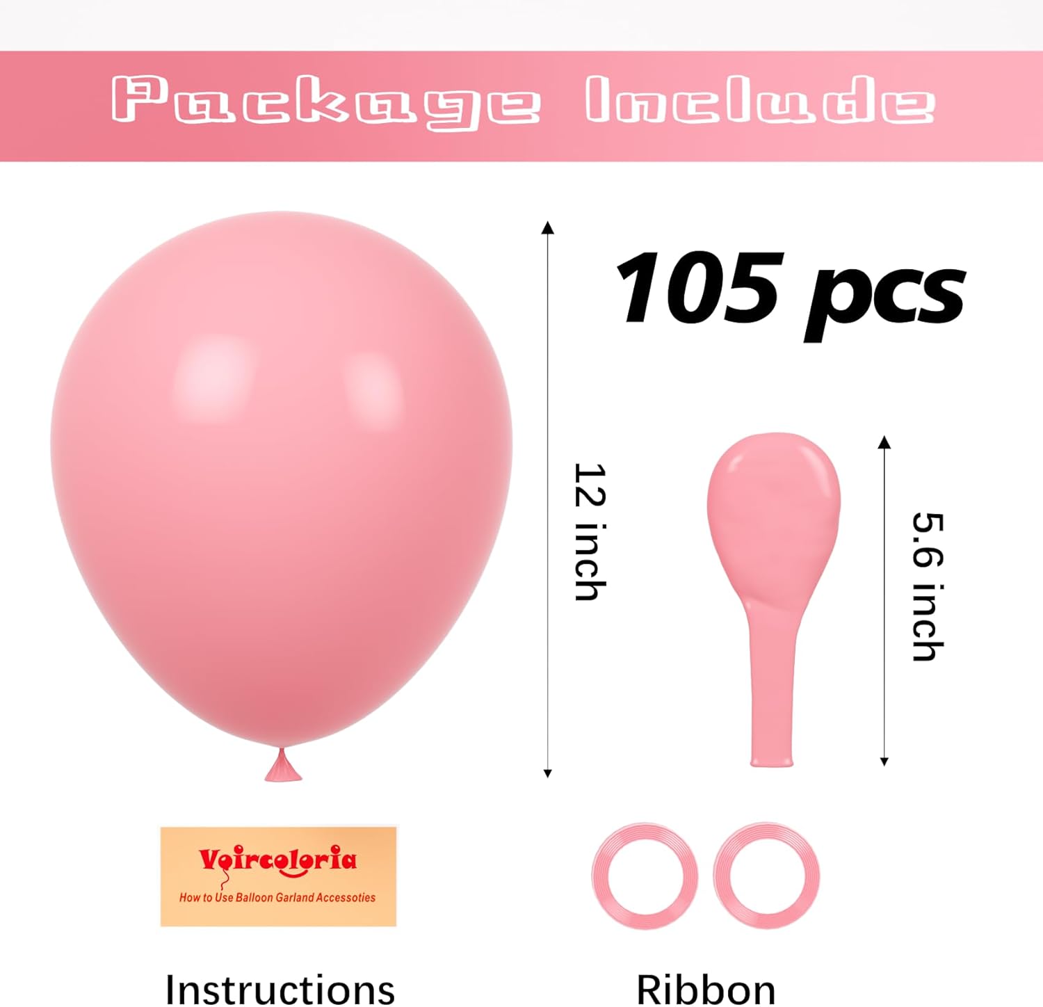 Voircoloria 105-Piece Retro Pink Balloons - 12-Inch Latex Party Decorations for Birthdays & Showers