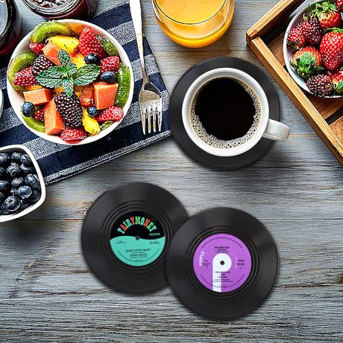 Retro Vinyl Record Coasters with Player Holder - Set of 6 (A008)