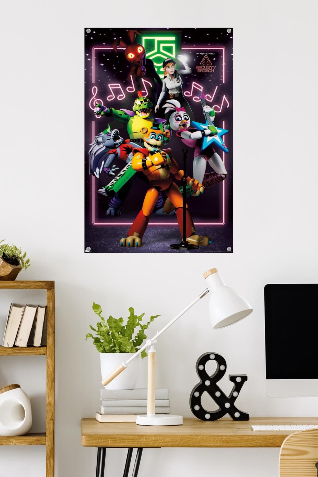 Five Nights at Freddy's: Security Breach - The Band Wall Poster with Push Pins, 22.37" x 34.00", Poster & Push Pin Bundle