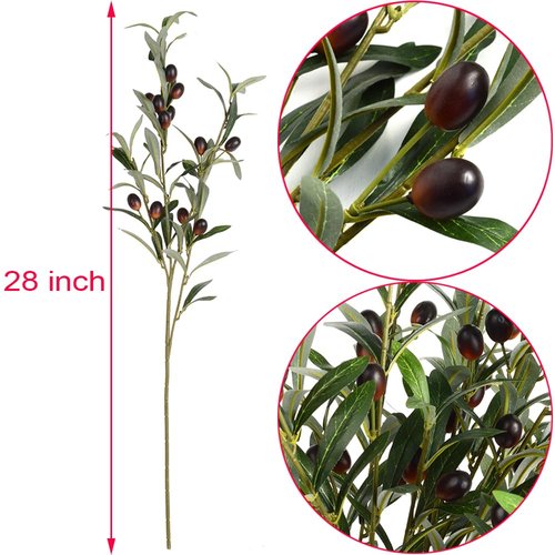 Antspirit 6pcs Artificial Plants Greenery Olive Branches Stems Fake Plants Green Leaves Fruits Branch Leaves for Home Office ndoor Outside DIY-Wreath Decor 28-Inch (6)