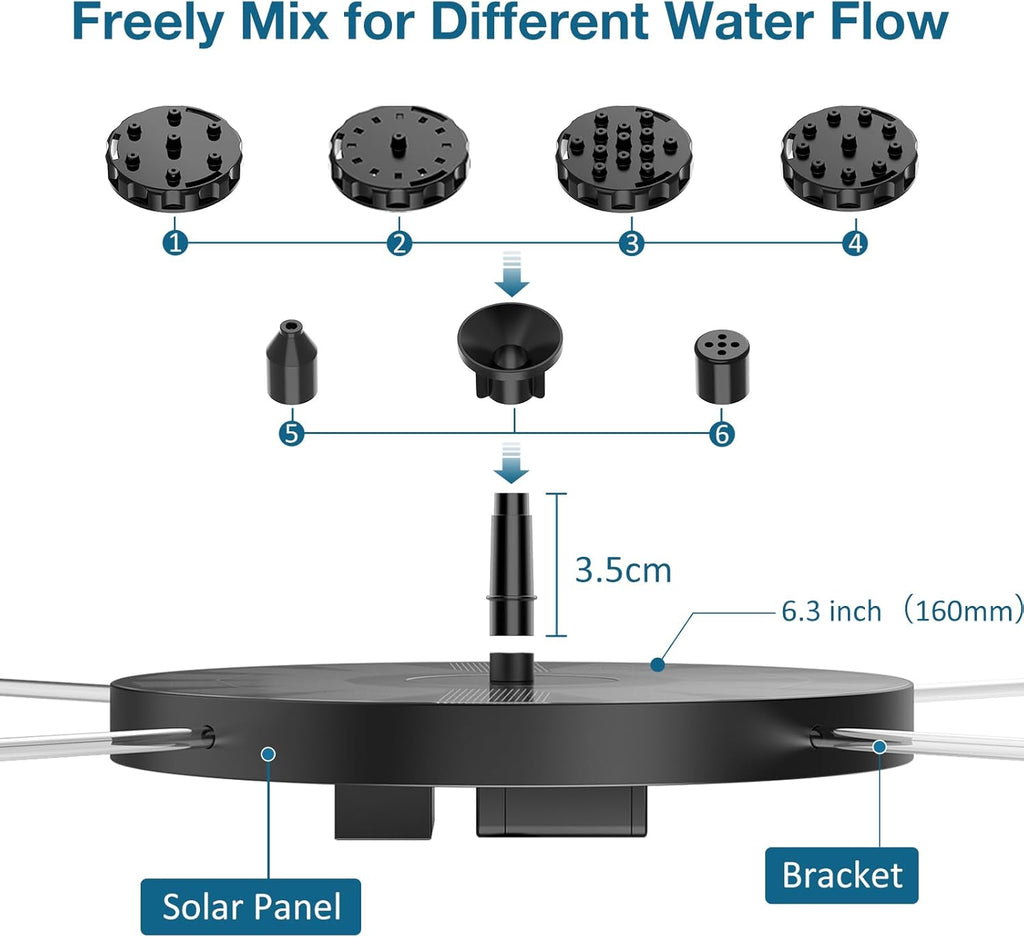 AISITIN Solar Fountain Pump - 2.5W Solar Powered Water Fountain with 8 Nozzles for Bird Baths & Gardens