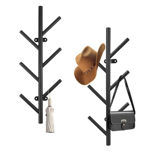 Tongyuyan 2 Pack Vertical Coat Rack Wall Mount,Metal Vertical Hat Rack for Wall(16 inches),Suitable for Hanging Clothes, Hats, Bags and Scarves(Black)