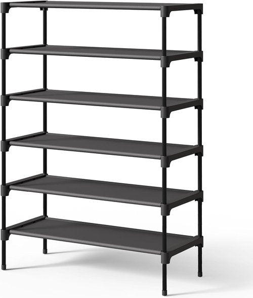 Kitsure Shoe Rack - Stackable Non-Woven Shoe Organizer for Closet & Entryway | 6-Tier, 27.5" Wide, Black