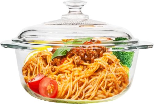 0.93L Glass Casserole Dish with Lid | Small Round Microwave Bowl Cookware - 6.2 Inch (31 oz)