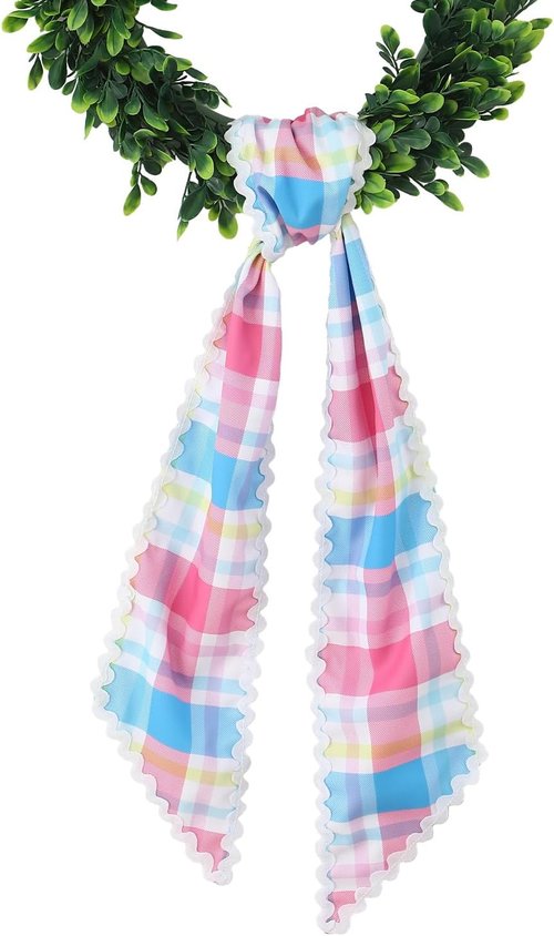 DYSHAYEN Wreath Sash - Canvas RIC Rac Trim for Front Door Decor | Rainbow Gingham Design