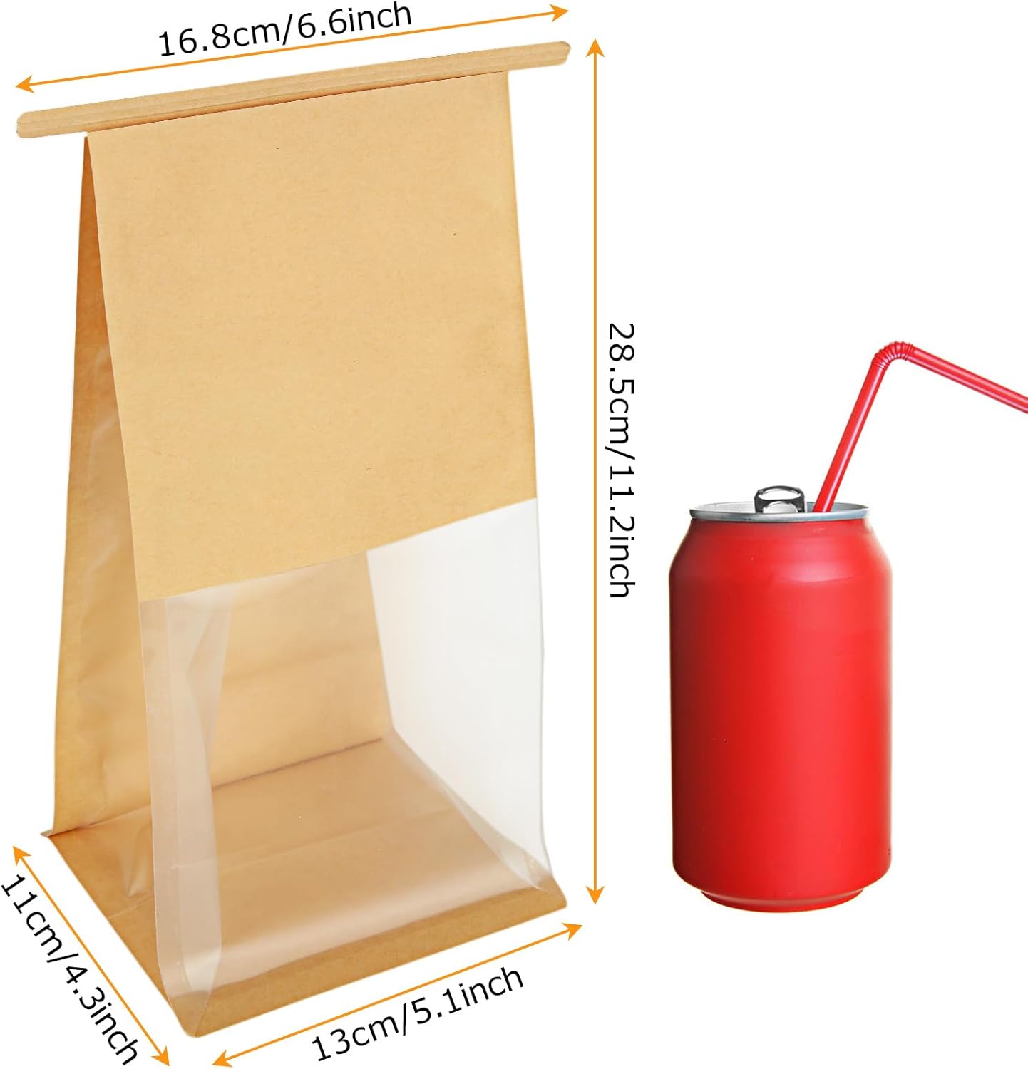 Skiennix 150PCS Bakery Bags - Windowed Kraft Paper Cookie Bags for Treats | 5.1 x 4.3 x 11.2 Inch