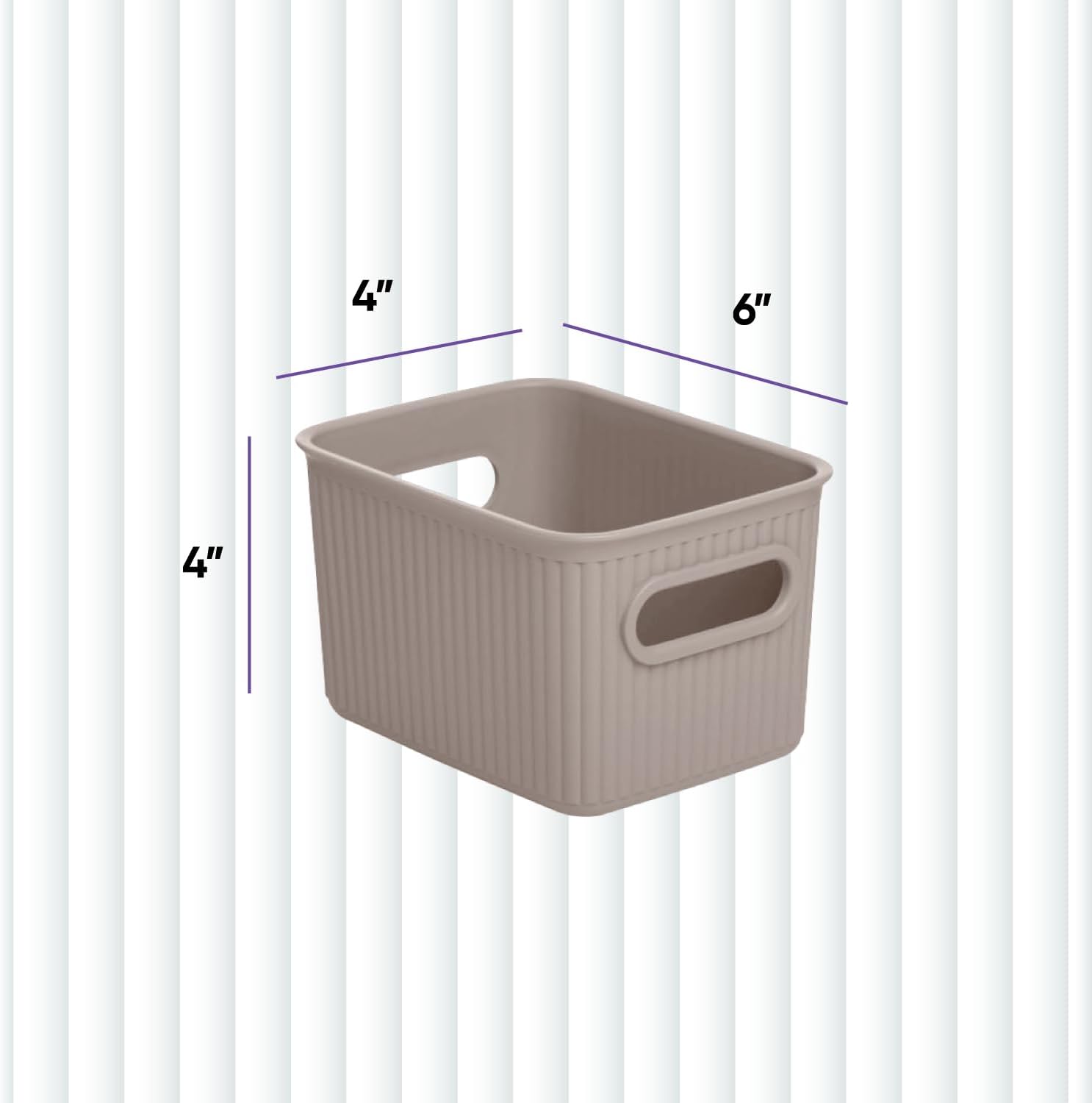 Superio Ribbed Collection - Small Taupe Decorative Plastic Storage Bins | 1.5 Liter Organizer for Home