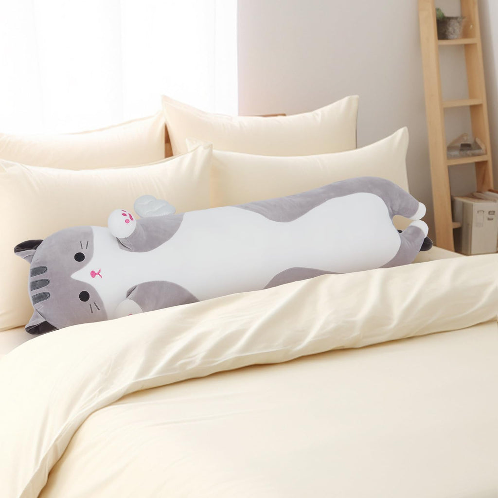 Yeqivo Soft Cat Plush Pillow, Grey Long Cat Stuffed Animals Soft Long Kitten Plushies Kawaii Cat Stuffed Plush Toy for Kids Girlfriend(50cm/19.6inch)