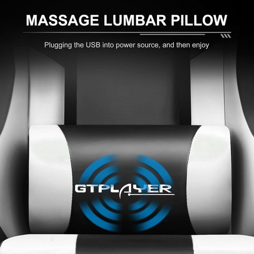GTPLAYER Gaming Chair - Height Adjustable Computer Chair with Footrest & Lumbar Support | Pearl White