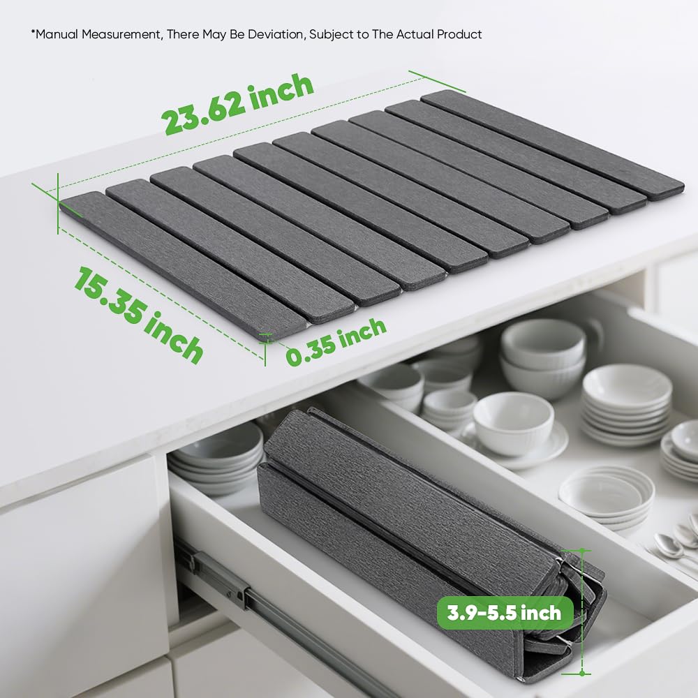 Stone Drying Mat for Kitchen Counter, Quick Diatomaceous Earth Mats for Dishes, 23.6"L x 15.7" W Super Absorbent Fast-Drying Collapsible Countertop Stone Mat (Dark Grey, 24" x 16")