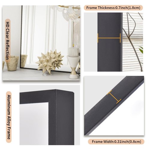 Koonmi Black Mirrors for Wall, 30x40 Inch Bathroom Mirror, Rectangular Wall Mirror for Living Room Bedroom Bathroom, Hangs Horizontally or Vertically
