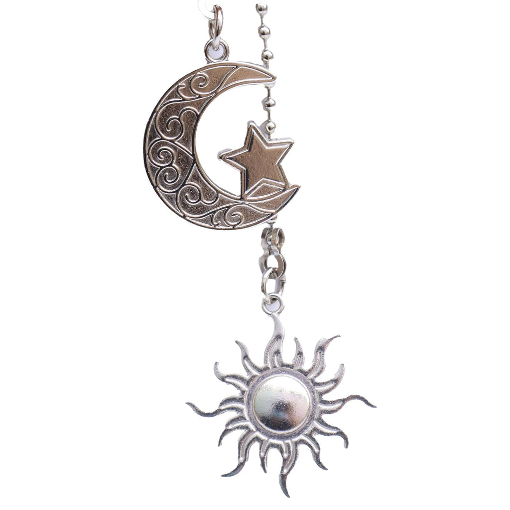 Silver Sun and Moon Zipper Extensions for Ceiling Fans and Lamps, with Ball Chain connectors, 30.48 cm Totem Bohemian Pendant Extender Decorations, 2 Pieces. (Silver)