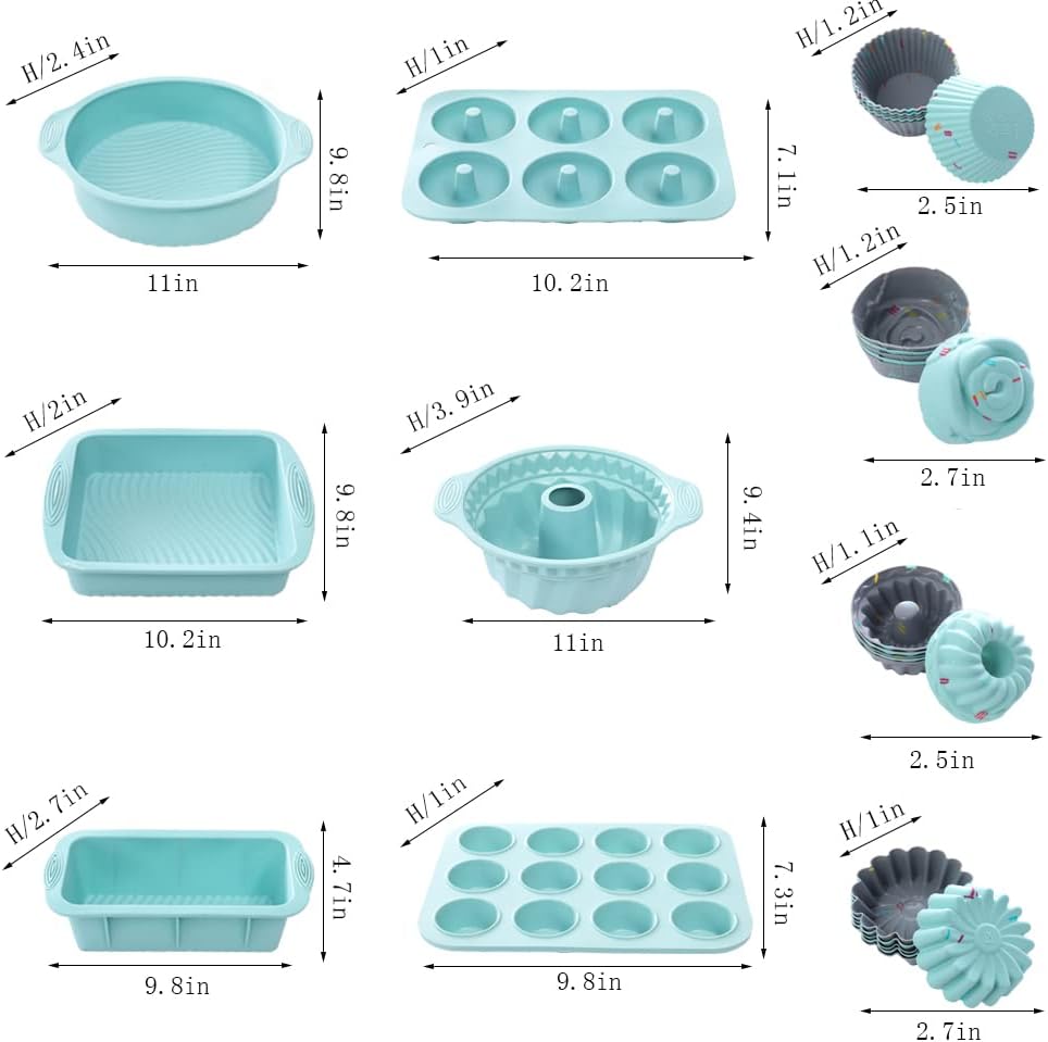 Skiennix 30-Piece Nonstick Silicone Bakeware Set - Versatile Baking Pans, Molds & Cups in Assorted Sizes
