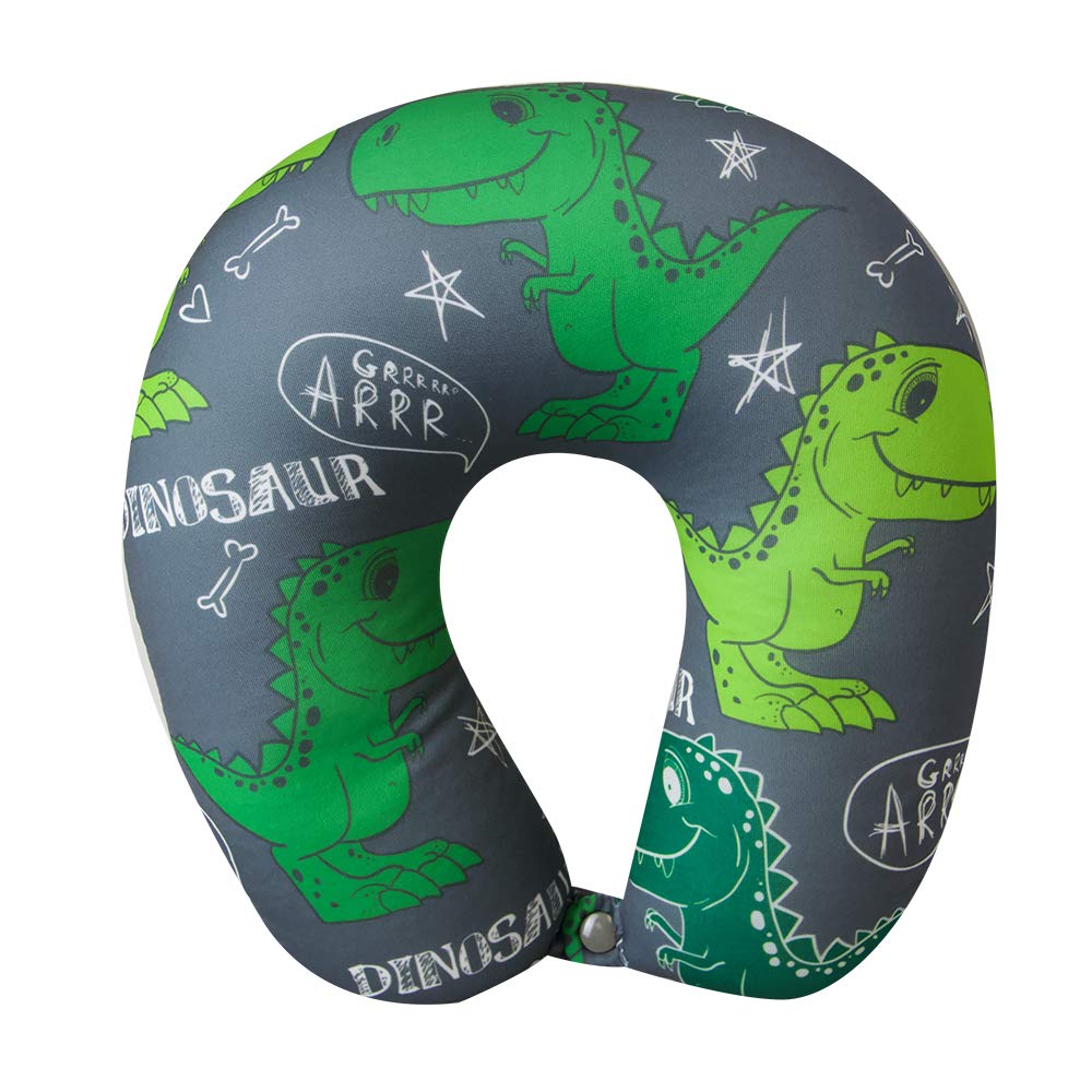 Cloudz Kids Patterned Microbead Airplane Travel Neck Pillow. Super Soft Cozy Cool Fabric and Ultra Premium Comforlite Microbeads will Keep your Kids Comfy and Supported at Home or On the Go! -Dinosaur