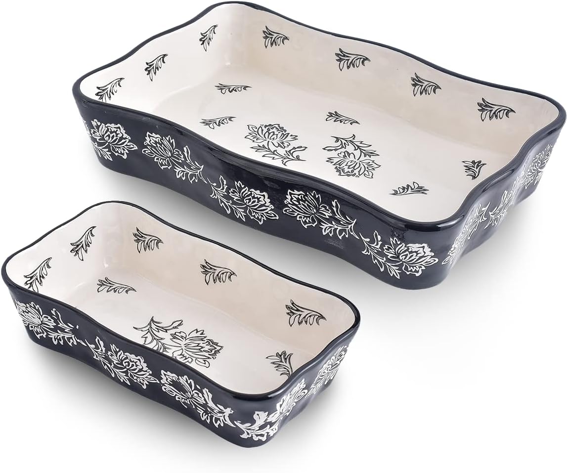 Wisenvoy Baking Dish Set - 2-Piece Ceramic Casserole and Lasagna Pan Bakeware Set | Durable & Stylish