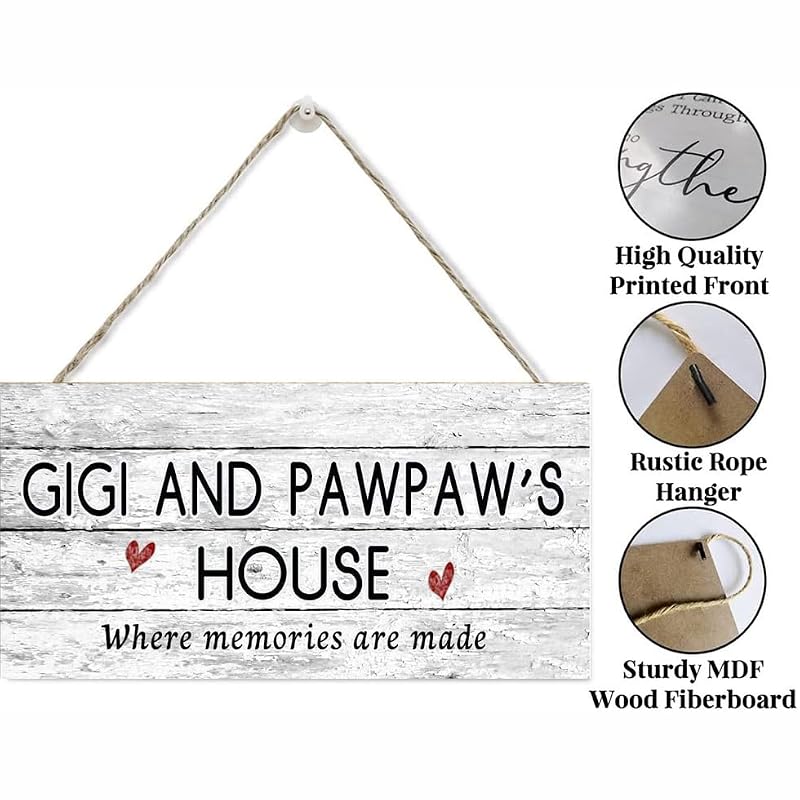 Gigi and Pawpaw's House Sign - 12x6 Distressed Wooden Decor