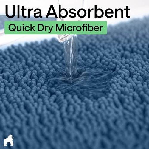 GORILLA GRIP Bath Rug Mat - Thick Soft Absorbent Chenille | Quick Dry Microfiber, 24x17, Blue