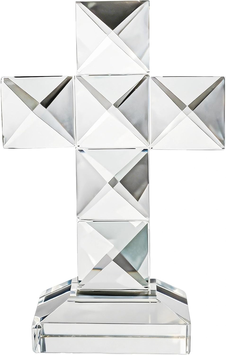 QFkris Crystal Standing Cross | Clear 5'' Tall Glass Figurine - Elegant Christian Tabletop Decor