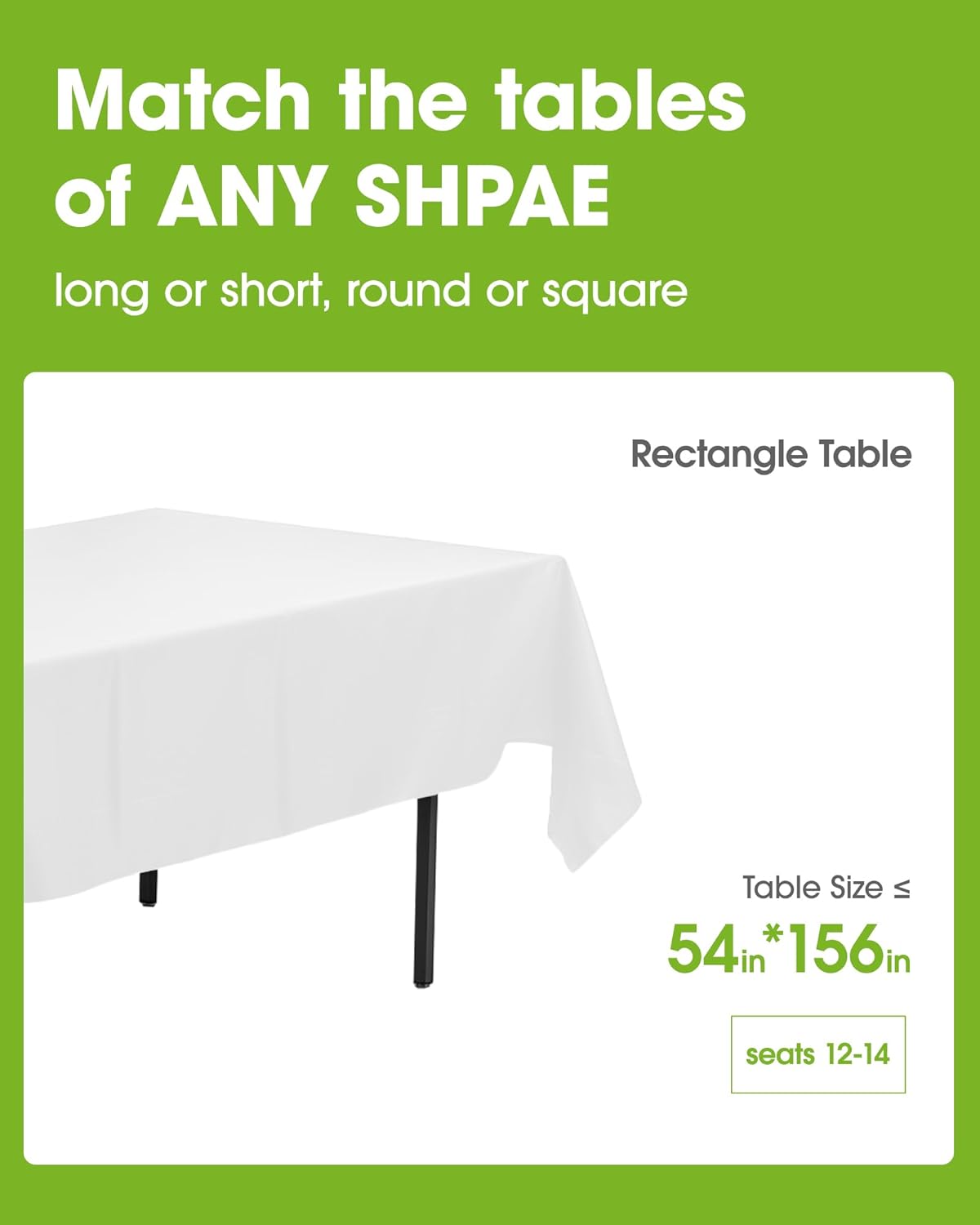 Pureegg Disposable Plastic Tablecloths - 10 Pack, 54 x 156 Inch, Leakproof & Sturdy for Parties, Weddings, Picnics | White