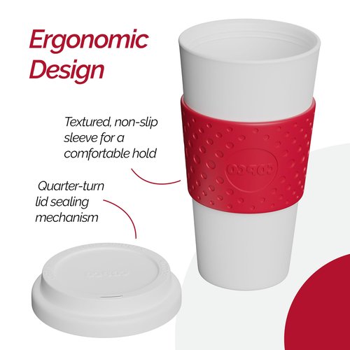 Copco Insulated Travel Mug, Coffee Cup with Lid, 16oz Tumbler, Double Wall To-Go Cup, for Travel, Office, School, Camping, BPA-Free Reusable Plastic, Acadia, Cherry Red