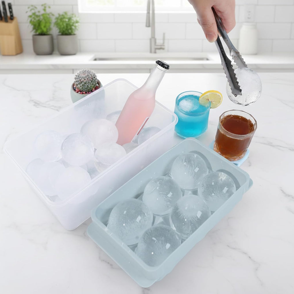 Skiennix Large Ice Ball Maker Mold - 2.5" Round Ice Cube Tray for Whiskey & Cocktails | 8 Sphere Ice Balls, Easy Release