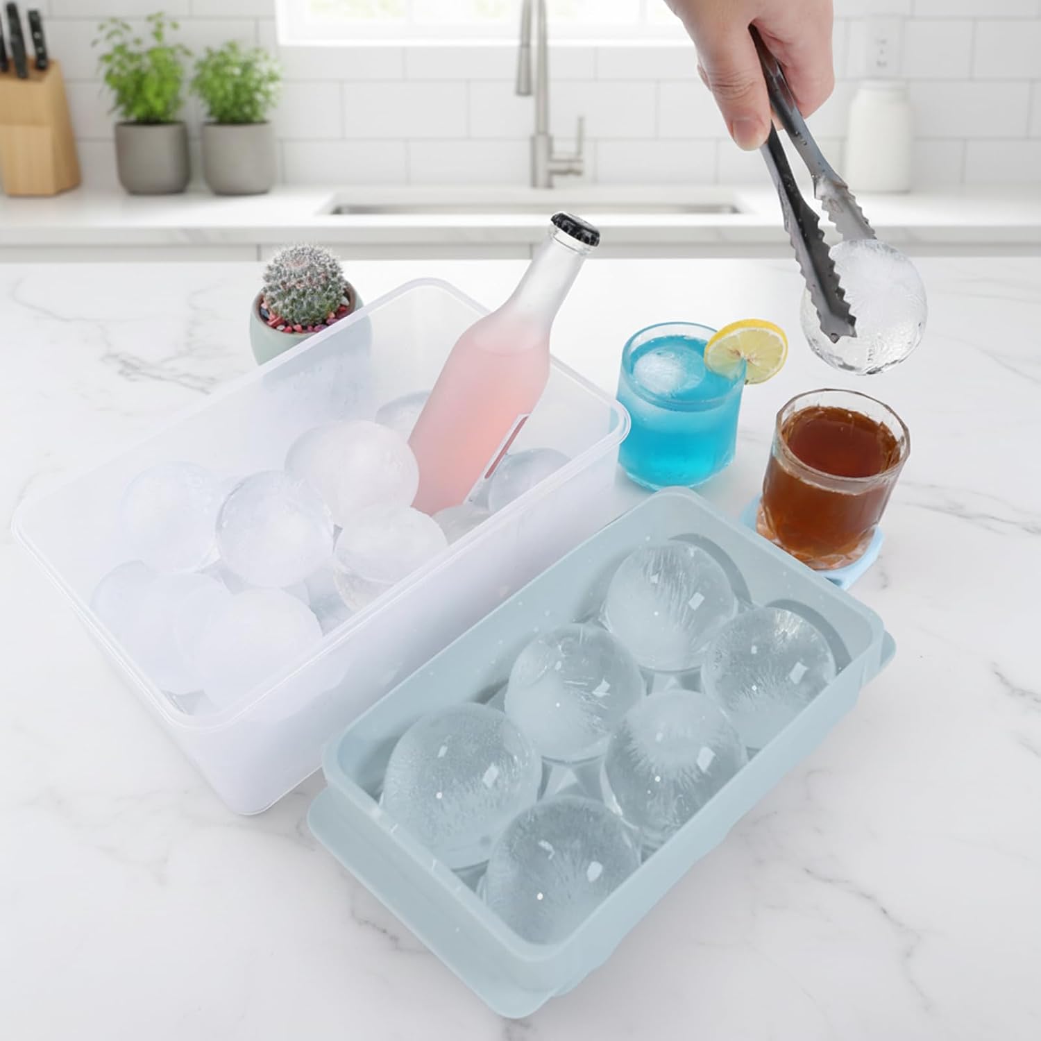Skiennix Large Ice Ball Maker Mold - 2.5" Round Ice Cube Tray for Whiskey & Cocktails | 8 Sphere Ice Balls, Easy Release