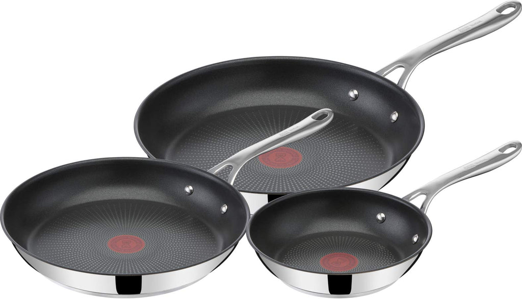 T-Fal Jamie Oliver Cooks Direct, Stainless Steel Non-stick Frying Pan 3 Pcs Set (20/24/28cm) (8/9/11 Inches) with Induction