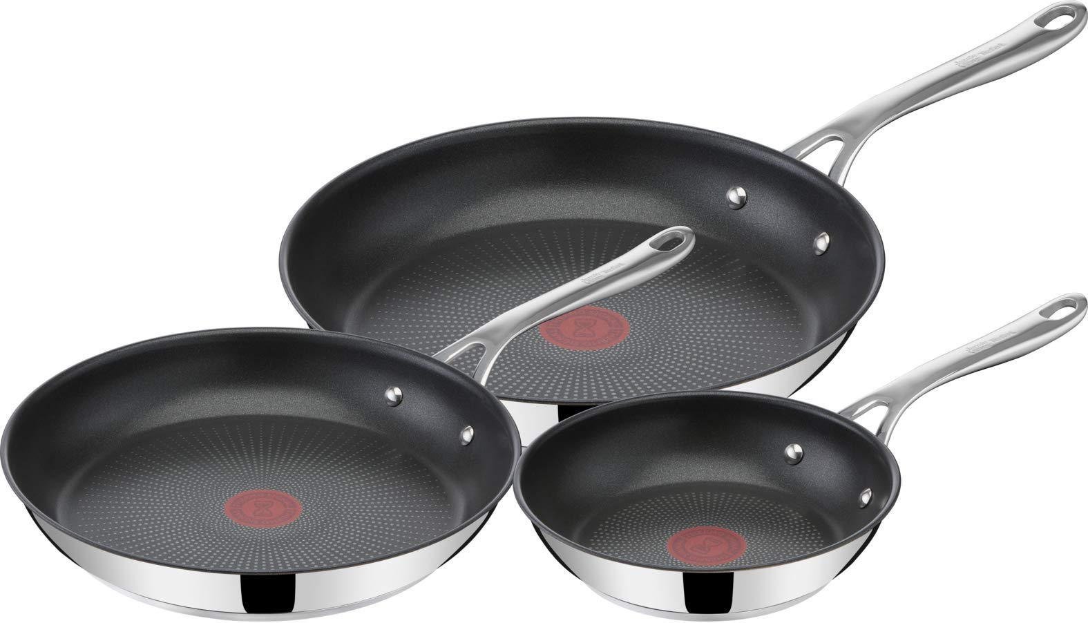 T-Fal Jamie Oliver Cooks Direct, Stainless Steel Non-stick Frying Pan 3 Pcs Set (20/24/28cm) (8/9/11 Inches) with Induction
