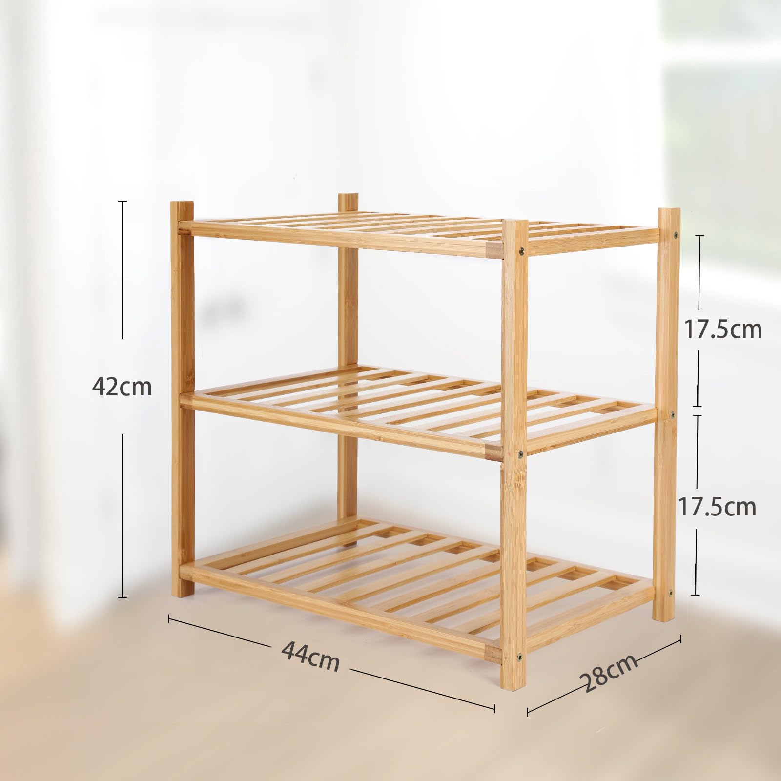 Akloya Small Shoe Rack, Multipurpose 3 Tier Shoe Organizers Rack，Small Bamboo Shelfs for Shoes, Plants, Books, Living Room, Hallway Bedroom, Bathroom (3 Tier)