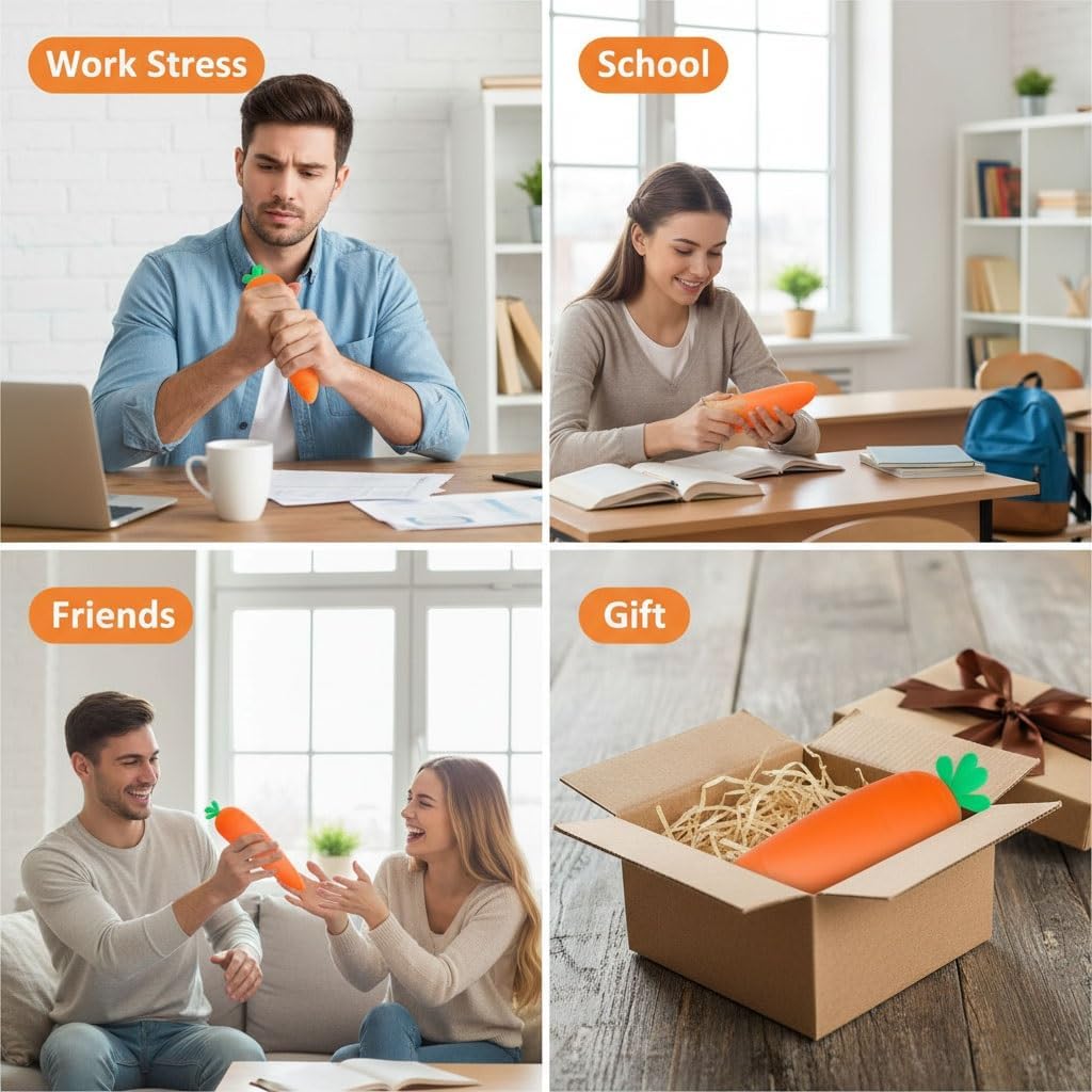 Skiennix Carrot Stress Relief Toy - Realistic Moldable Slow Rise Fidget Ball for Relaxation | Perfect Easter Basket Stuffer