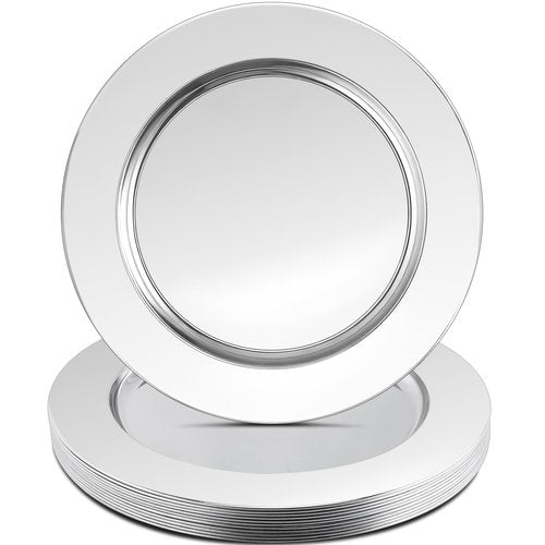 Dyrfolm 12 Pcs Silver Charger Plates, 13 Inch Stainless Steel Charger Plates, Metal Round Dinner Chargers for Dinner Plate, Wedding, Party, Event Decoration