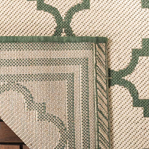 SAFAVIEH Washable Rug Outdoor Beach House Collection - 2'2" x 6' Runner, Cream & Green, Non-Shedding & Easy to Clean, Ideal for Patio, Backyard, Mudroom (BHS121W)