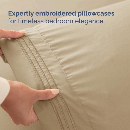 Full XL Bed Sheet Set by Hotel Luxury | 4-Piece Soft, Breathable & Cooling Bedding - Deep Pockets, Fade & Wrinkle Free - Beige