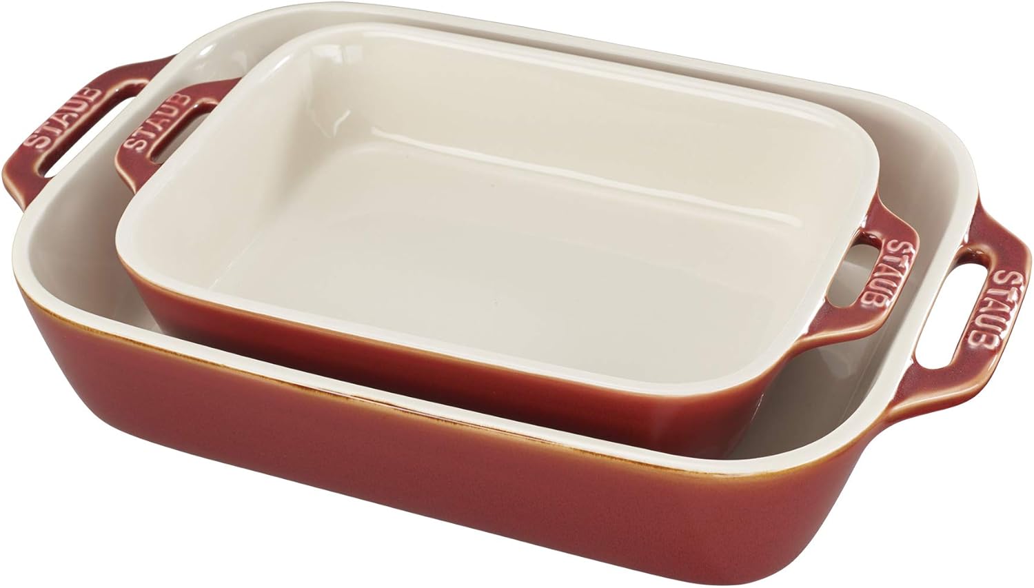 STAUB Ceramic Baking Dish Set - 2-Piece Rectangular Design in Vibrant Red