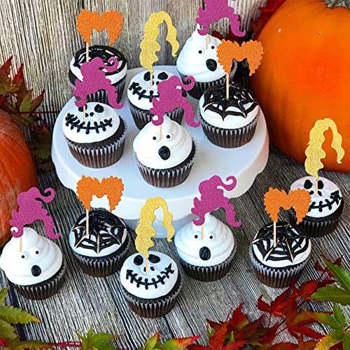 36 PCS Hocus Pocus Witch Hair Cupcake Toppers - Glitter Decor