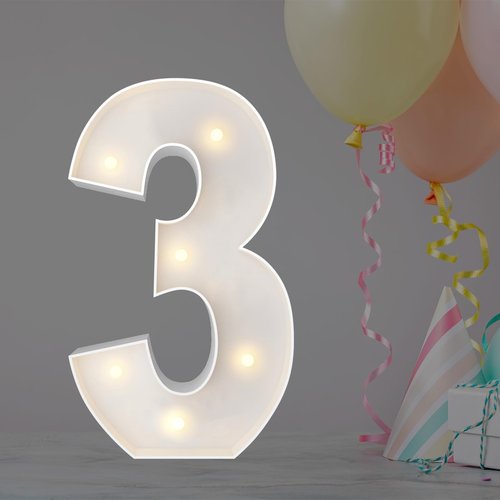 JoyBox Design 2FT Marquee Light Up Letters Numbers, Mosaic Balloon Frame, Party Decoration for Birthday, Wedding, Anniversary, Graduation – Number 3