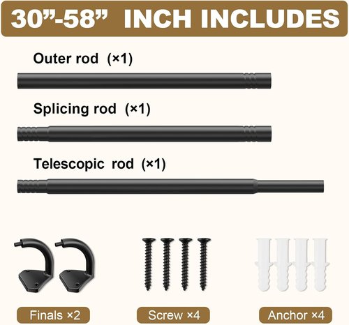 GXOACKJ Black Curtain Rods - Adjustable 5/8 Inch Wrap Around Design for Windows 28-60 Inch