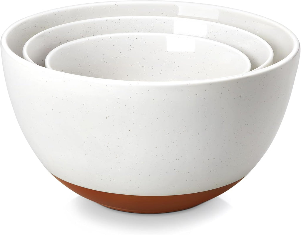 MALACASA Ceramic Mixing Bowls Set of 3 | Large Nesting Bowls for Cooking & Baking | Oven & Dishwasher Safe - 46/80/140 Oz