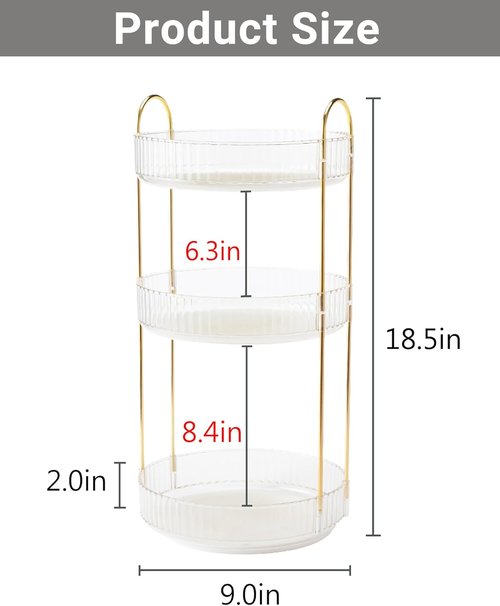 Asayuee 360 Rotating Makeup Organizer - Large 3-Tier Storage for Skincare & Cosmetics | Clear Finish