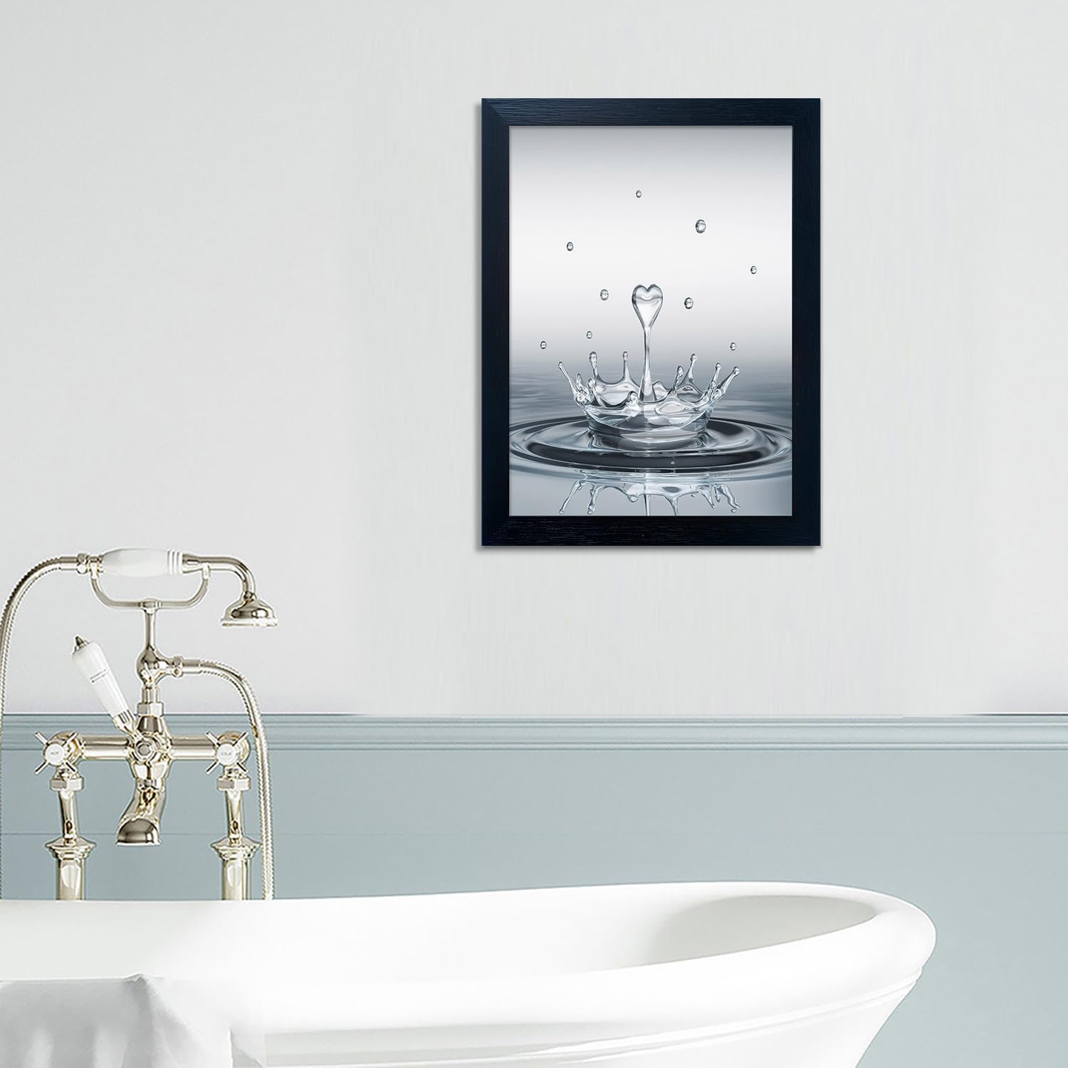 Skiennix Framed Bathroom Wall Art - Heart Water Drop Splash Canvas Print | Modern Home Decor