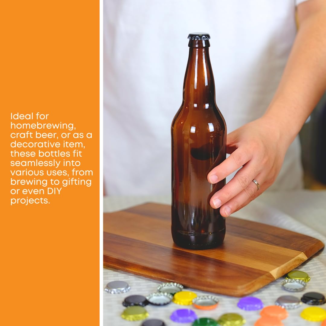 FastRack Amber Beer Bottles 22oz (Pack of 48) | Longneck Glass Beer Bottles with Pry-off Crown Finish for Home Brewing Mead, Cider & Kombucha | Durable Brewing Bottle & Bottling Kit