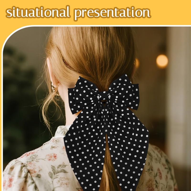 Kilener Polka Dot Hair Bow Clip Long Tail Ribbon Barrette for Women Girls