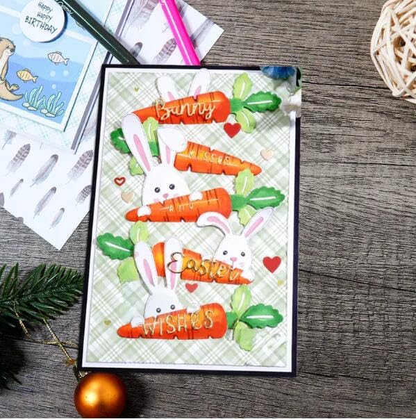 Easter Bunny Carrots Metal Cutting Dies for Card Making