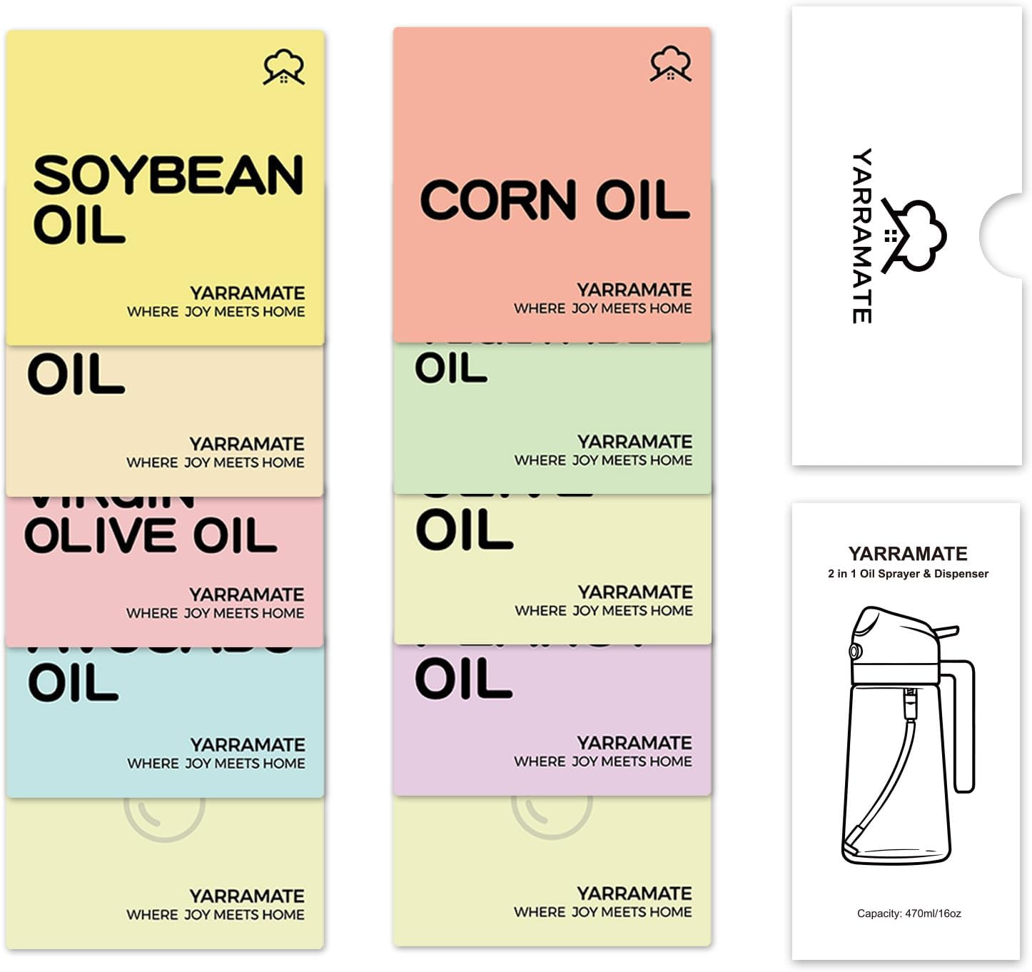 YARRAMATE 10 Color Labels - Perfect for Oil Sprayer Bottles | Durable & Easy to Use