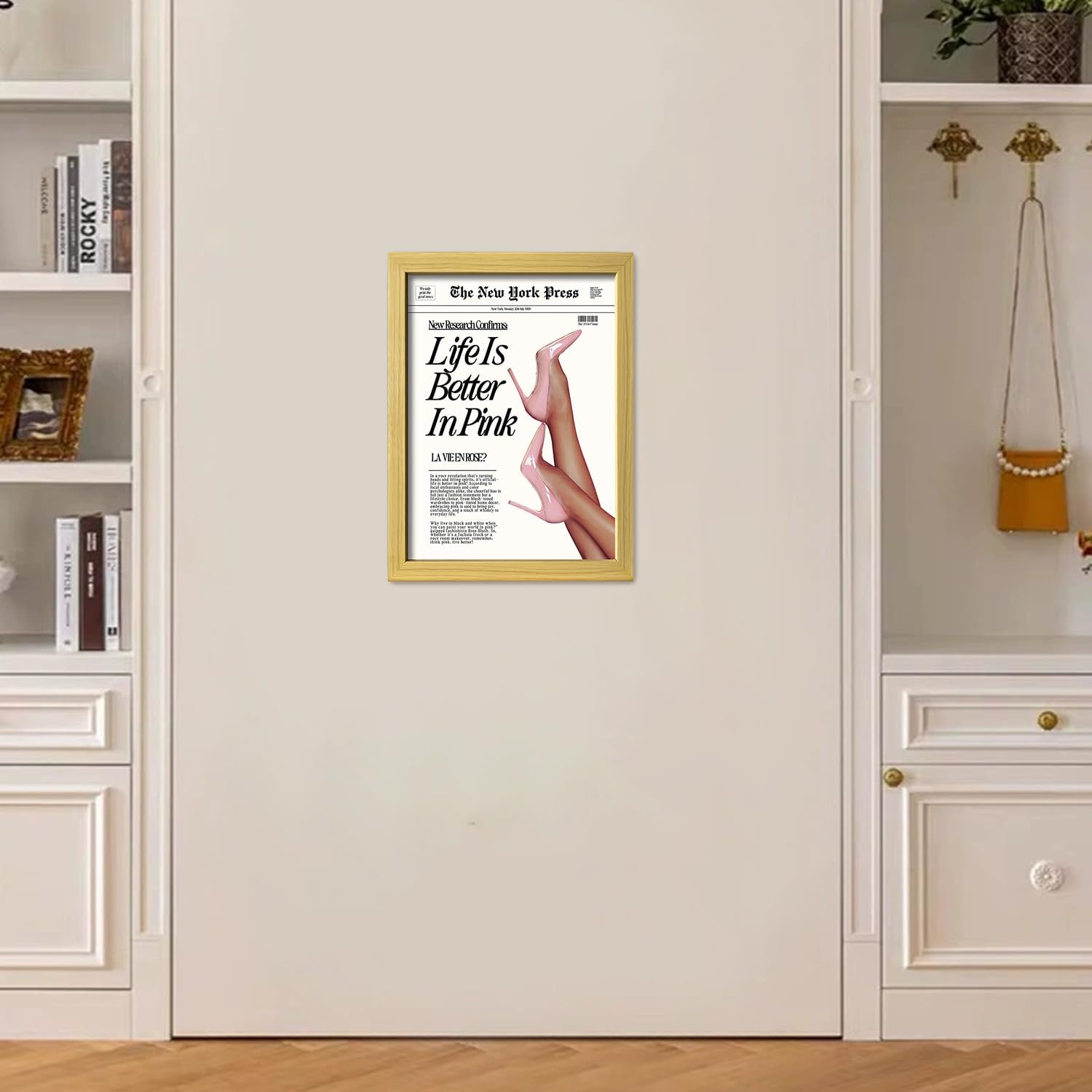 Skiennix Framed Baby Pink Wall Art - Trendy Canvas Print for Aesthetic Room Decor | Perfect for Bedrooms