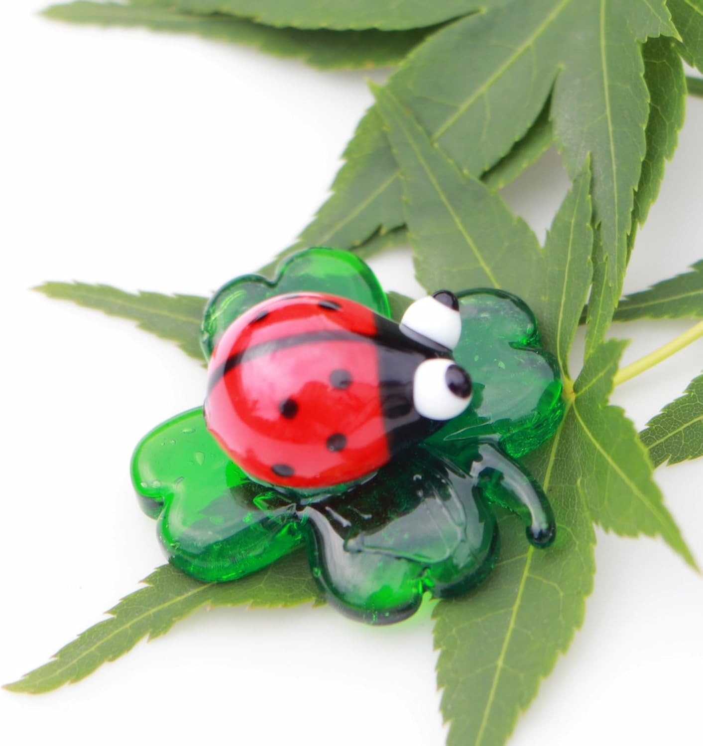 Skiennix Tiny Crystal Insect Figurine - Hand Blown Glass Clover Ladybug Décor | Colorful Collectible Ornament
