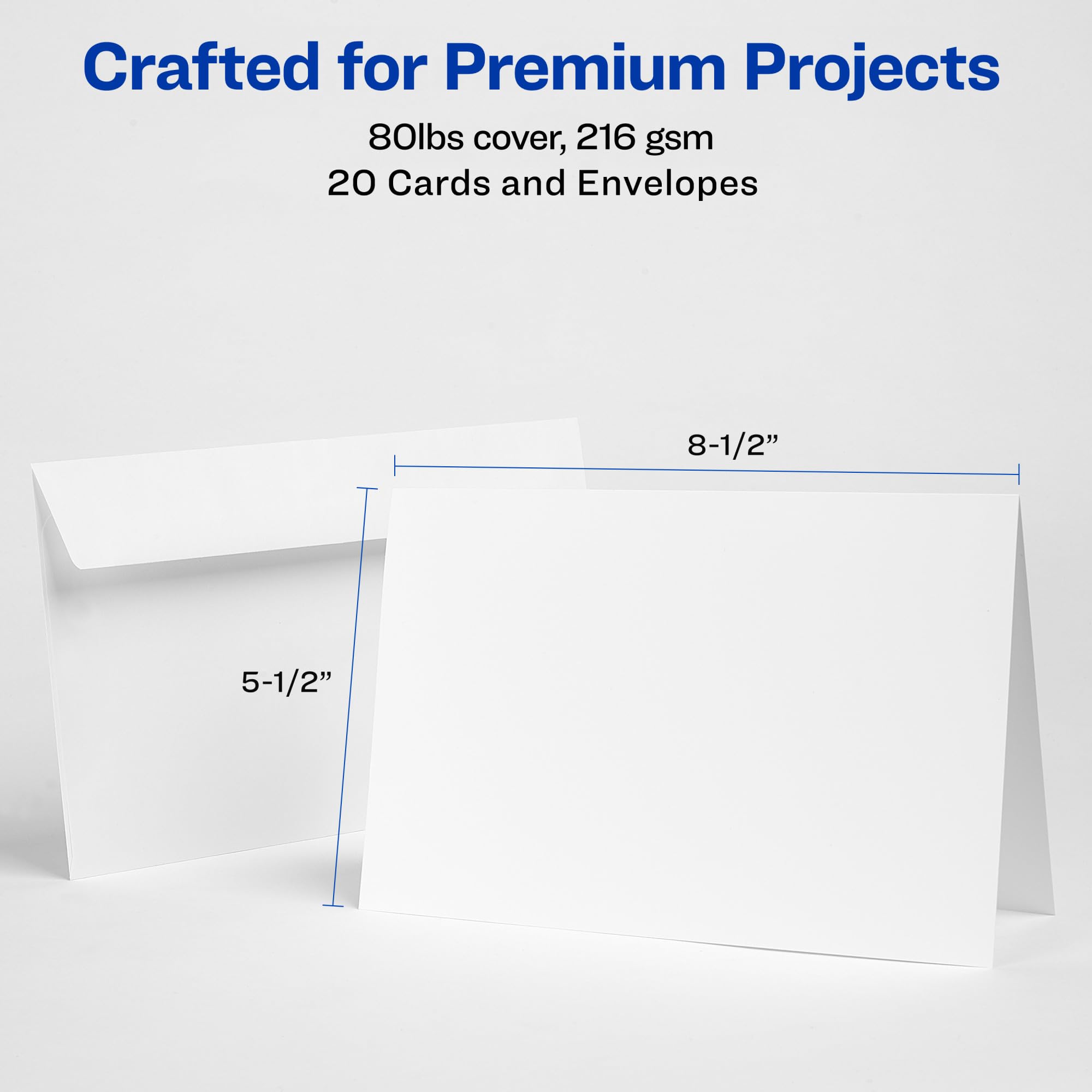 Avery Printable Half-Fold Greeting Cards, Envelopes Included, 5.5" x 8.5", Matte White, Inkjet Printer Compatible, 20 Blank Cards Total, Great for Product Branding, Marketing, and More (3265)
